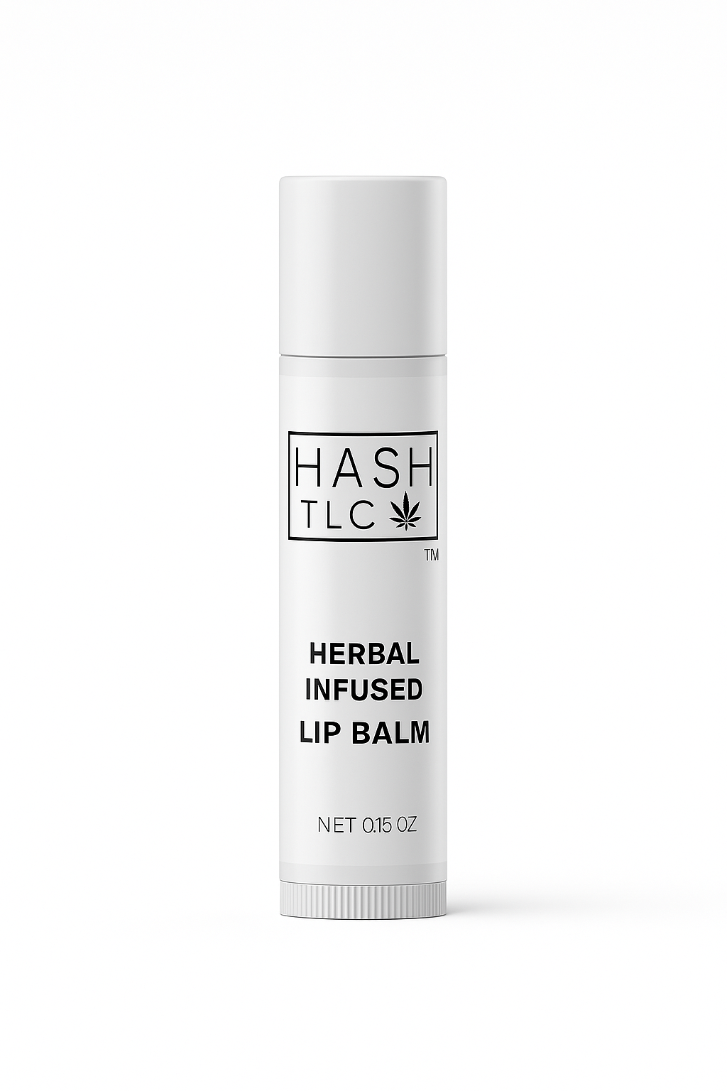 HASH TLC Herbal Infused Lip Elixir in white tube with gold cap